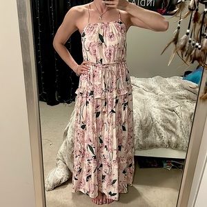 Pink floral flowy maxi dress